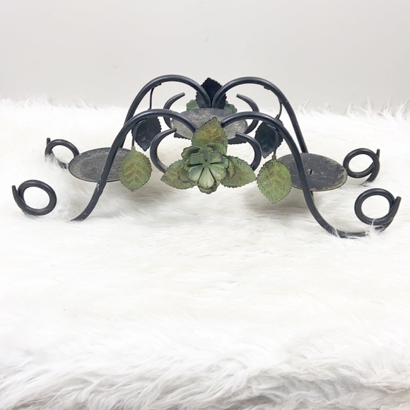 RUSTIC Metal Floral/Leaves 3 candle candelabras - Picture 4 of 5